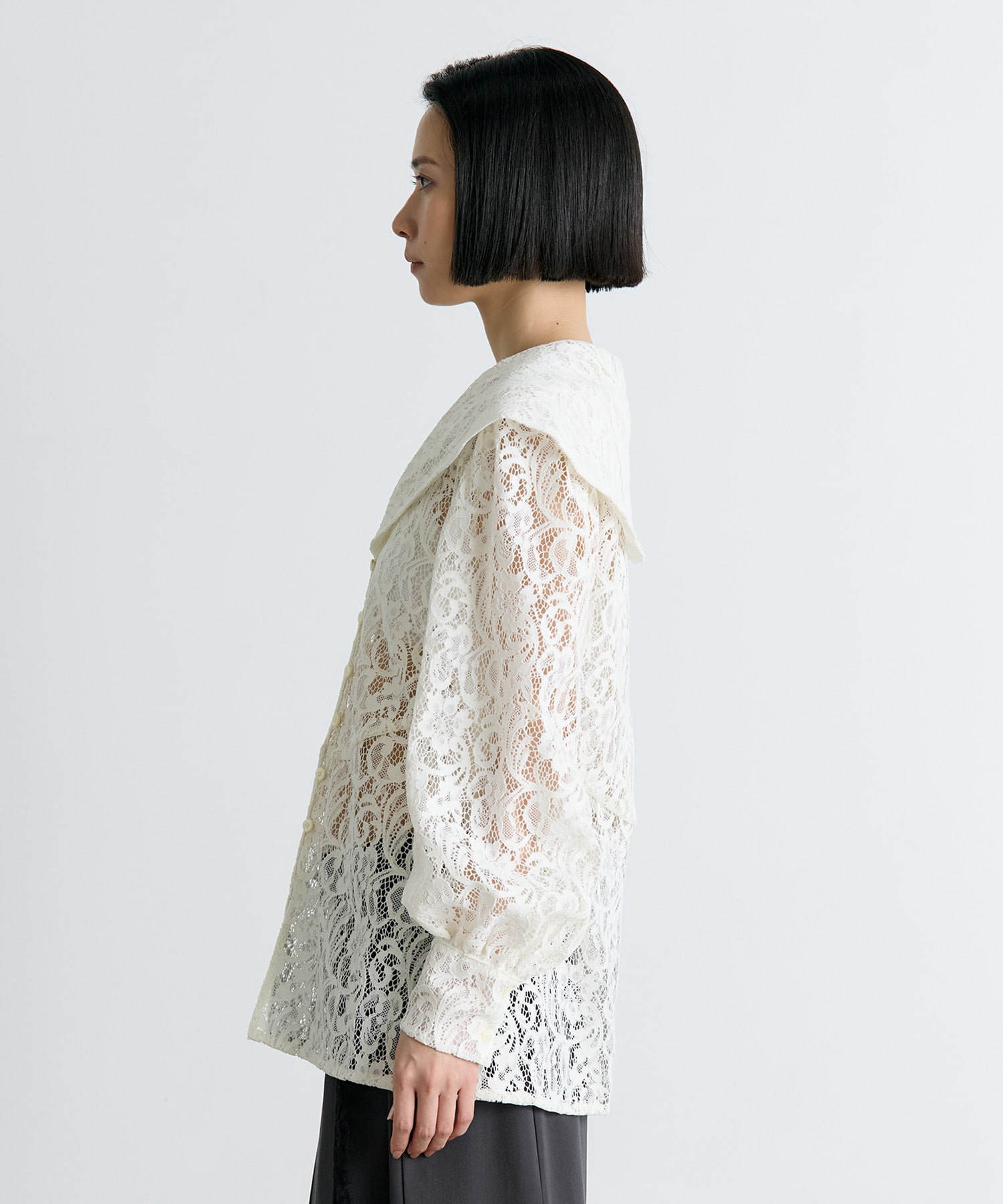 FLOCKED LACE SAILOR COLLAR BLOUSE FETICO