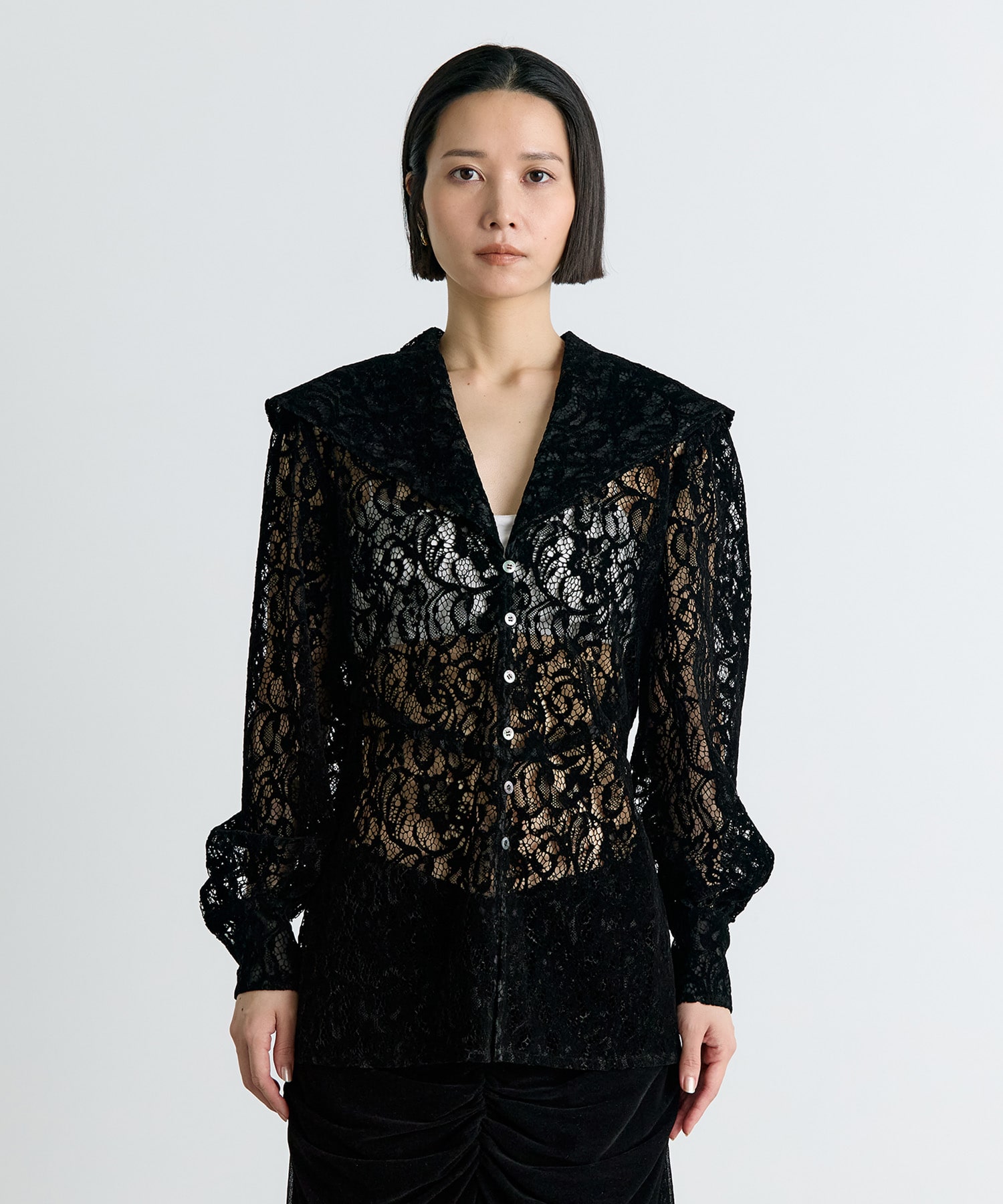 FLOCKED LACE SAILOR COLLAR BLOUSE FETICO