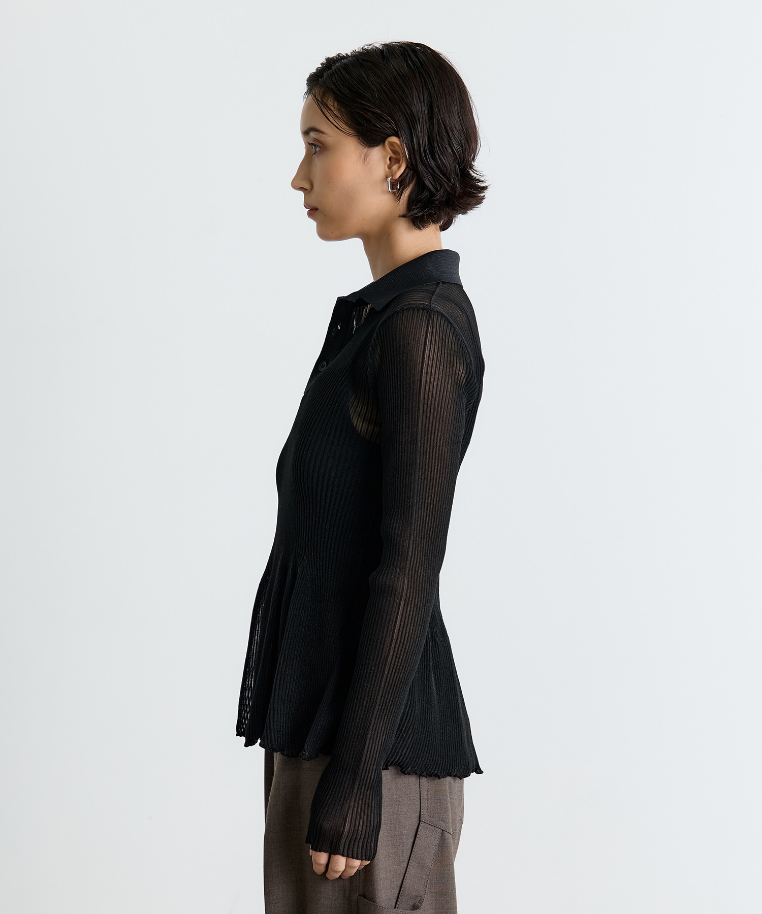 HYPHA LUCENT GLITTER LONG SLEEVE POLO SHIRT CFCL