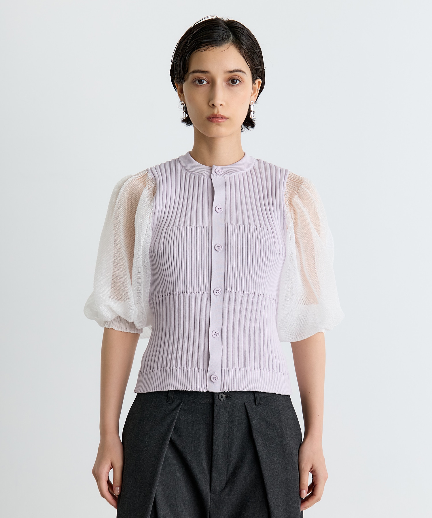 FLUTED LUCENT PUFF SLEEVE CARDIGAN CFCL