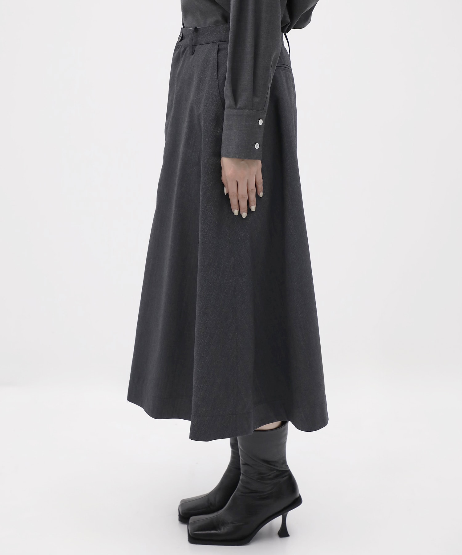 DRESS FLARE SK HERRINGBONE MADISONBLUE