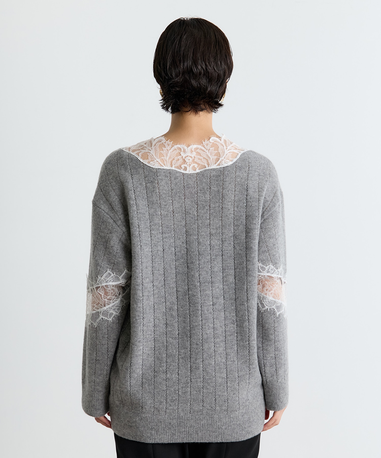 OVERSIZED HAIRY LACE PANELED KNIT CARDIGAN FETICO