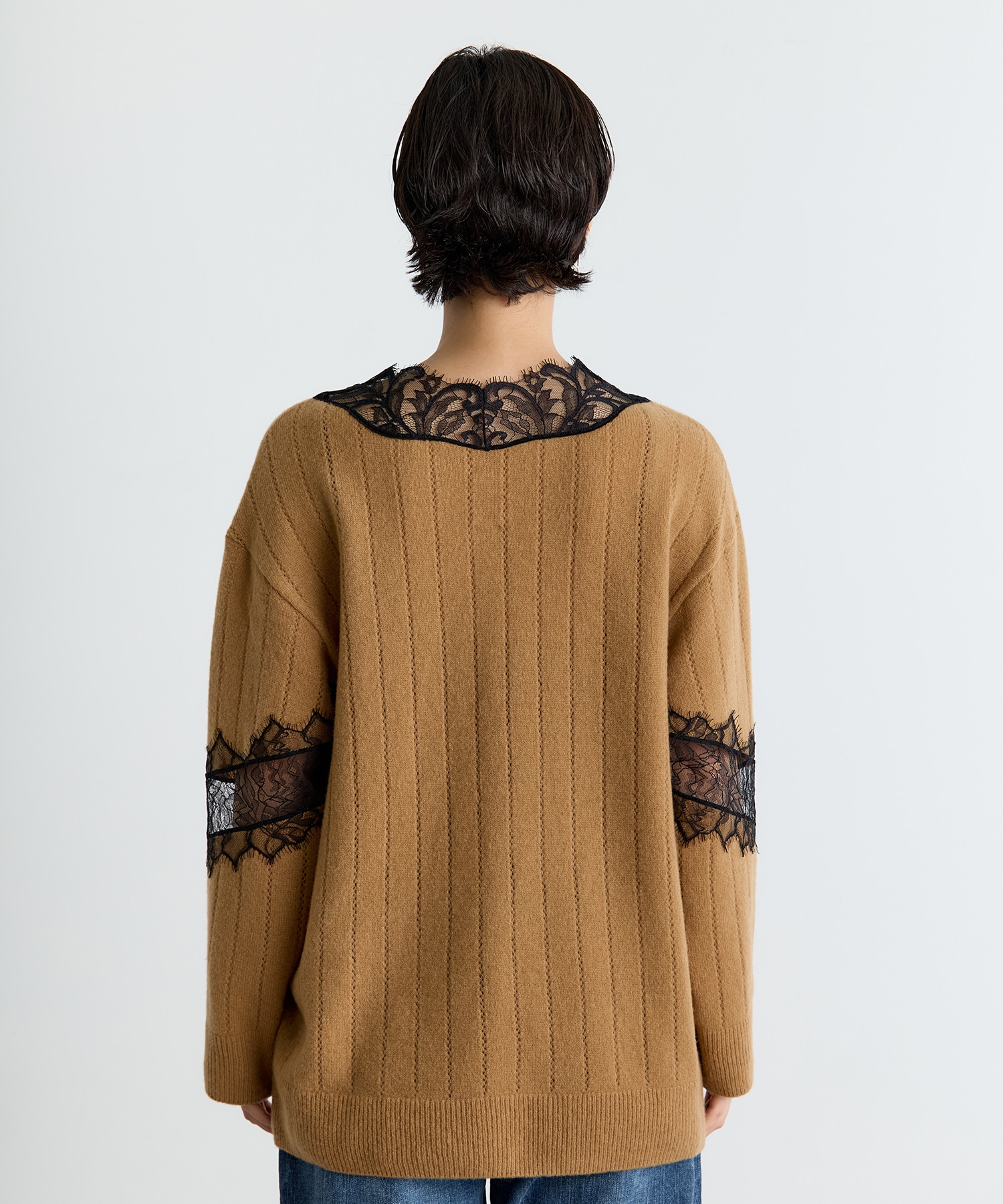 OVERSIZED HAIRY LACE PANELED KNIT CARDIGAN FETICO