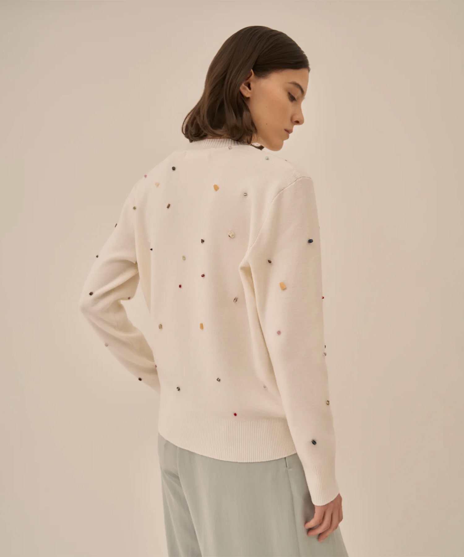 Aila glass beads&ores knit pullover WH AKIRANAKA