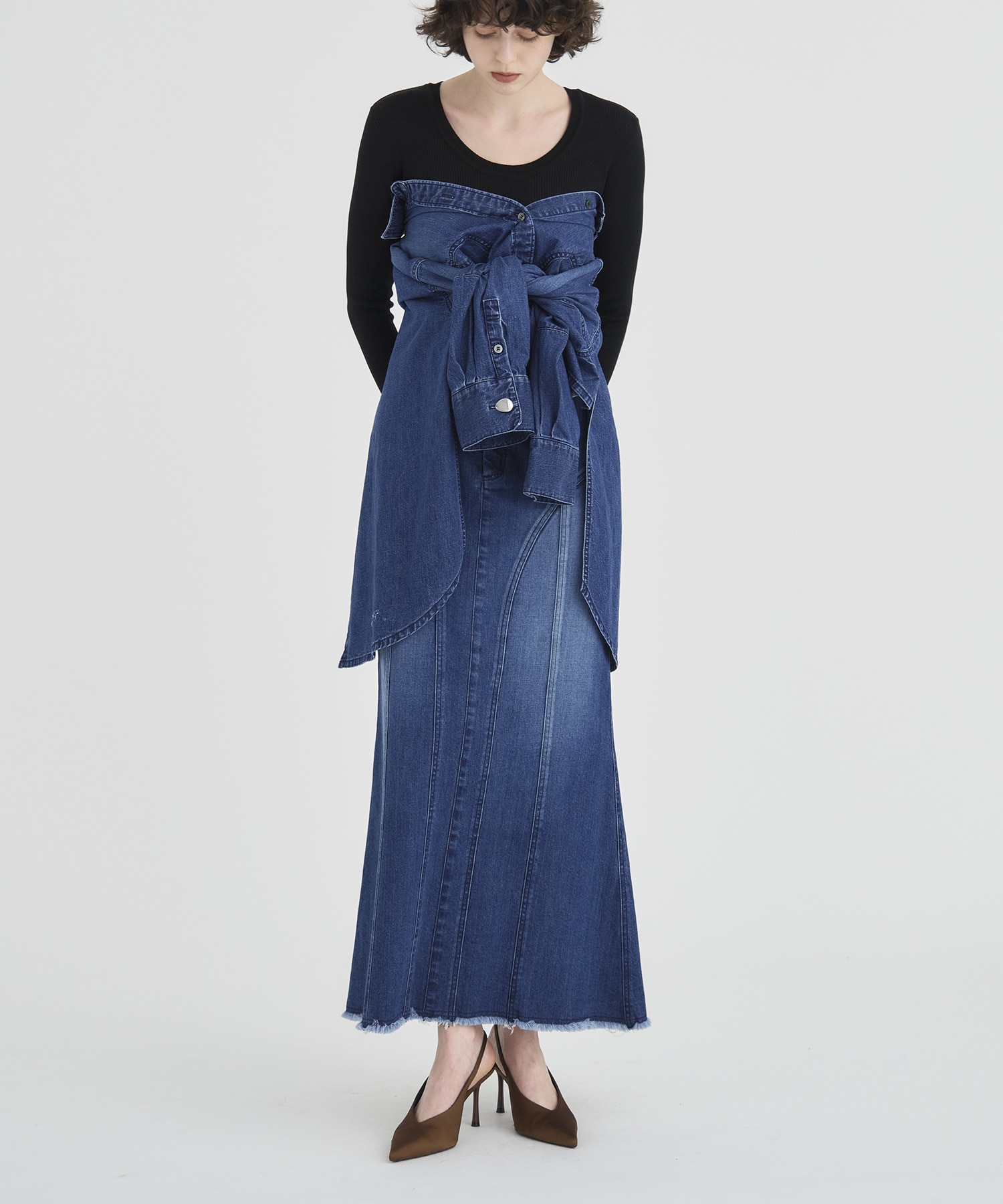 Cutting Stretch Denim Skirt RITAN