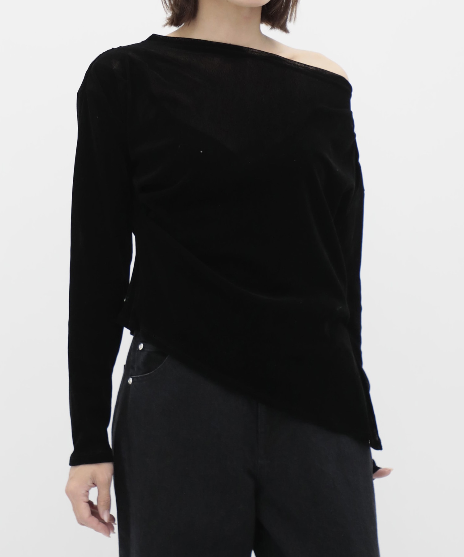 Velour One Shoulder Long T-Shirt RITAN