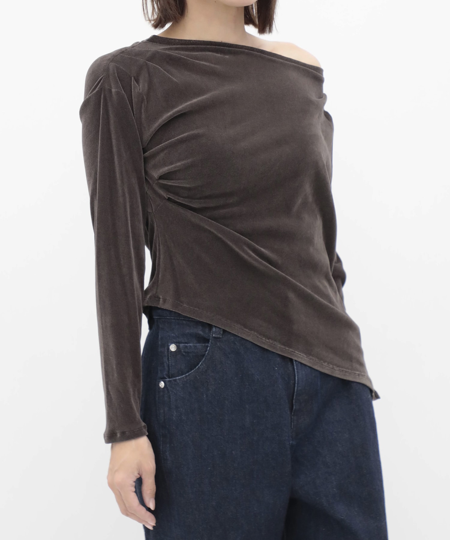 Velour One Shoulder Long T-Shirt RITAN