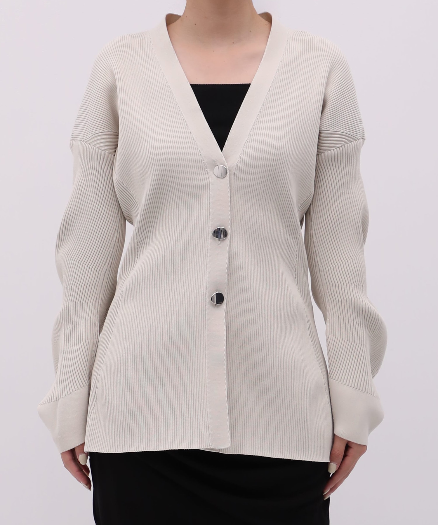 Arch Sleeve Rib Knit Cardigan RITAN