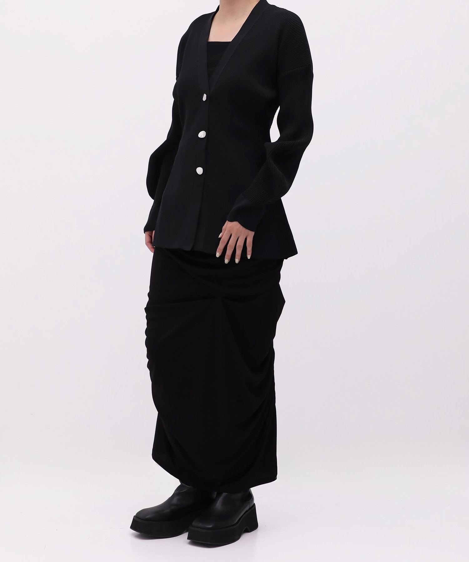Arch Sleeve Rib Knit Cardigan RITAN