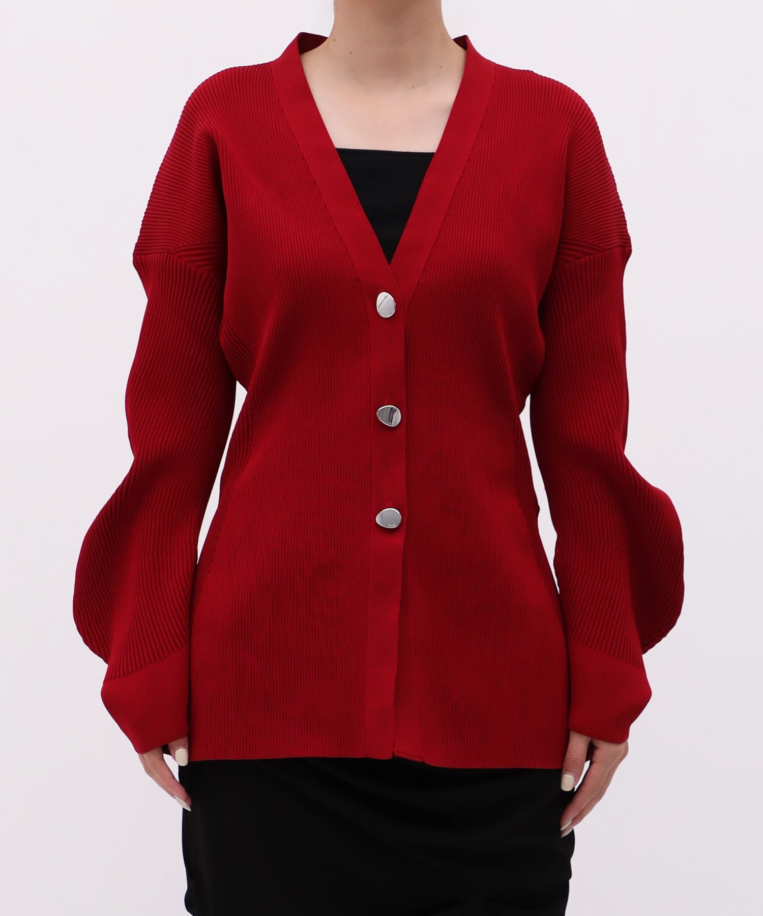 Arch Sleeve Rib Knit Cardigan RITAN