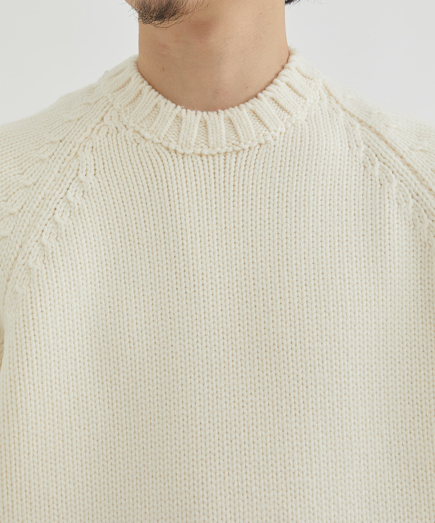 Wool Middle Gauge C/N Knit PO(44 OFF WHITE): THE TOKYO: MEN｜THE