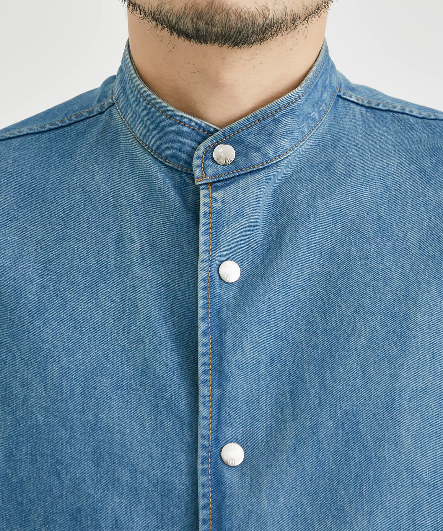RERACS BANDCOLLAR DENIM S/S SHIRTS THE RERACS