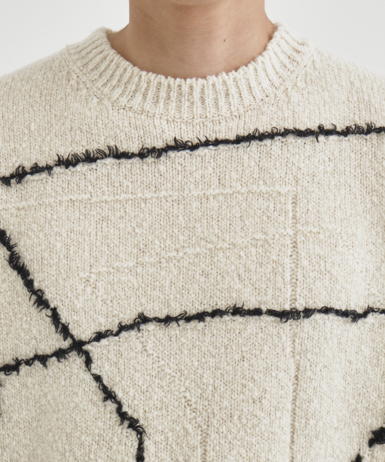 Yoke Continuous Line Embroidery Sweater-