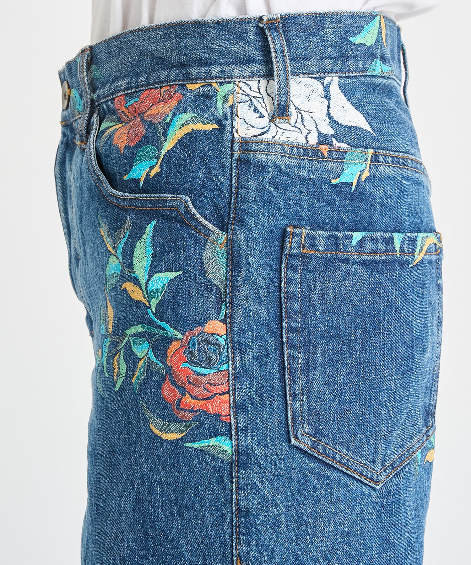 Flower Pattern Straight Denim Pants BED J.W. FORD