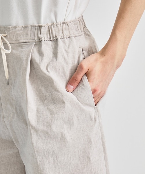 STRETCH NYLON LINEN WIDE 2TUCKED SHORTS ATON