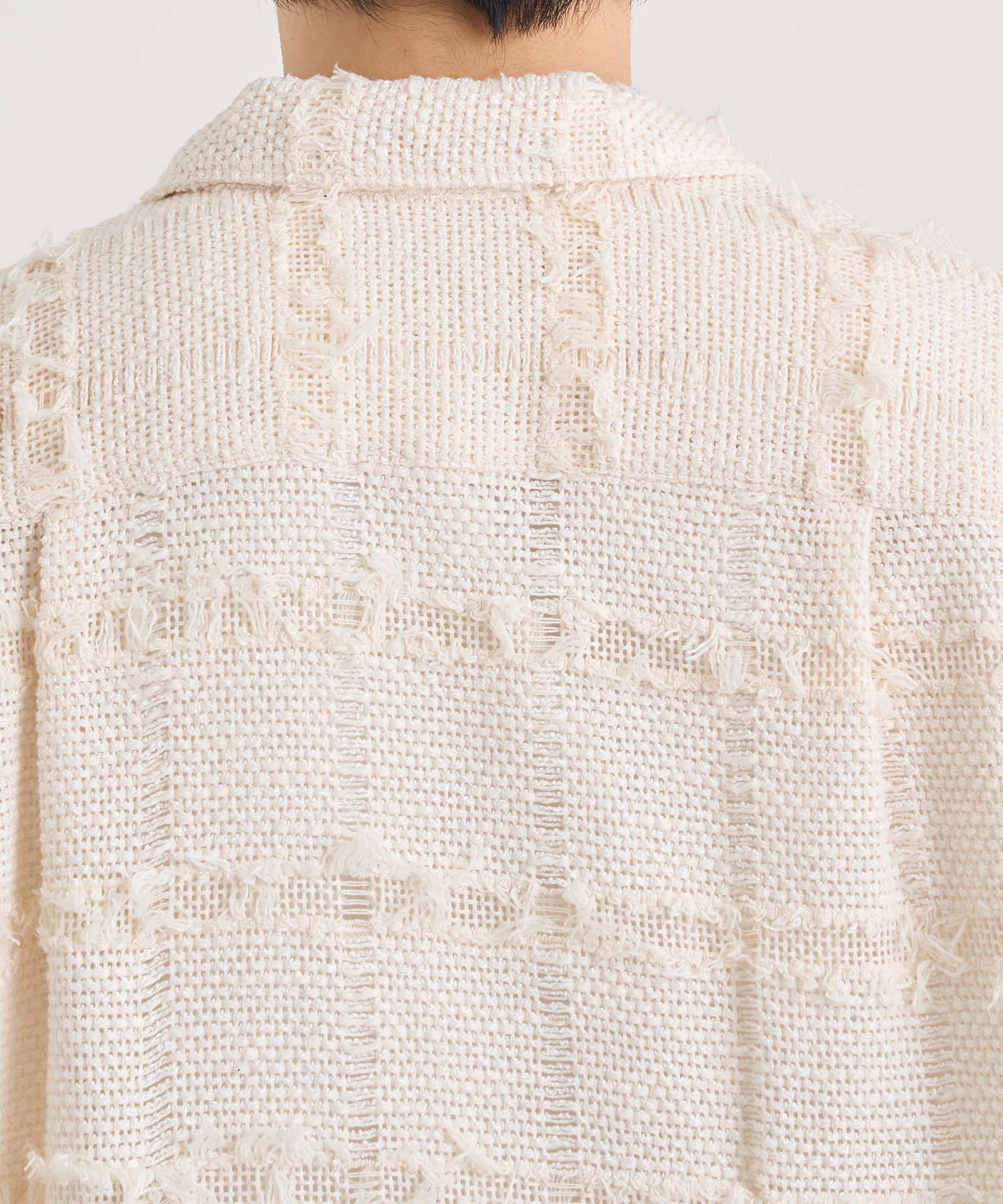 FRINGE CHECK TWEED OPEN COLLAR SHIRT YOKE