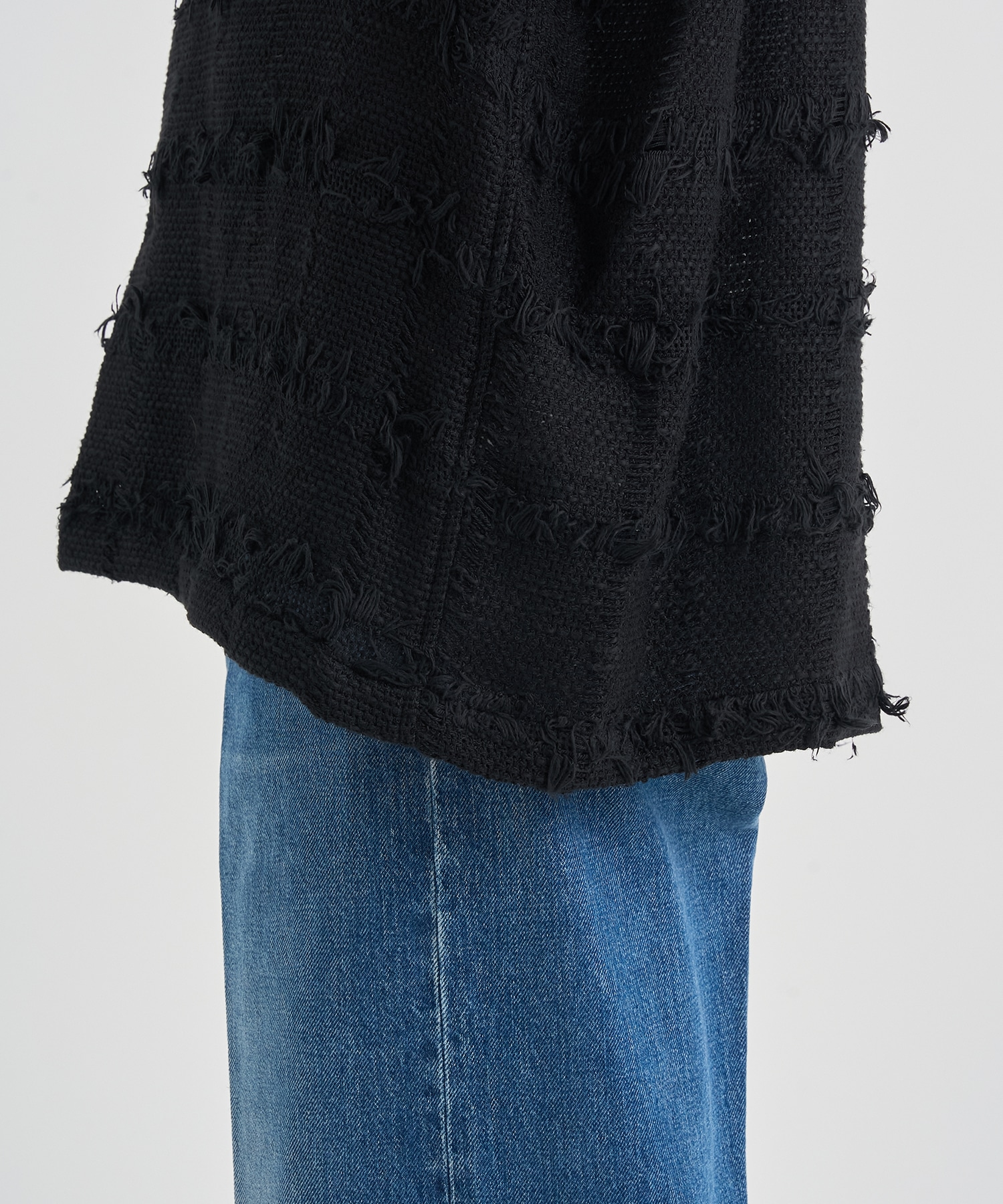 FRINGE CHECK TWEED OPEN COLLAR SHIRT YOKE
