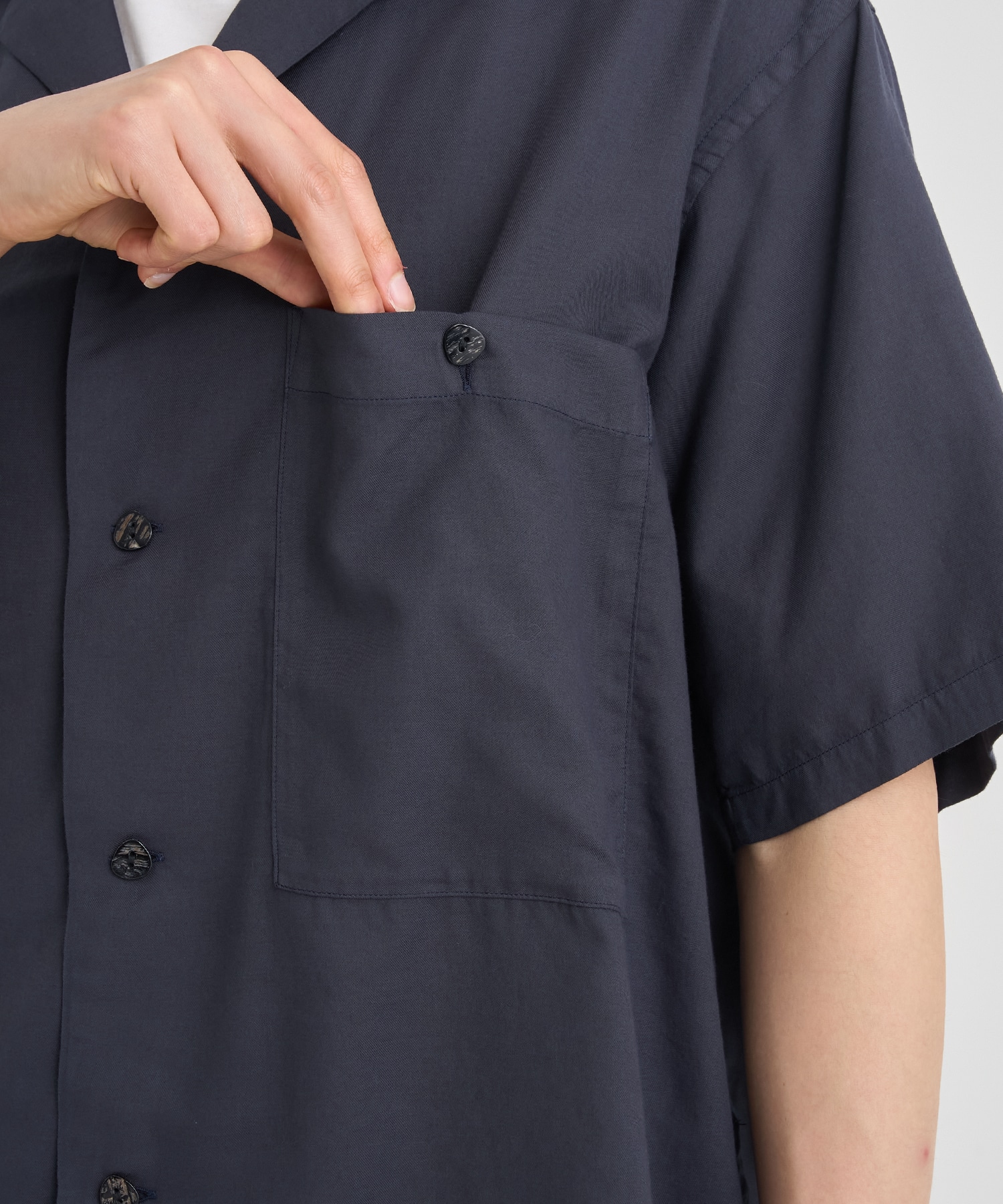 GARMENTDYED COTTON SILK TWILL OPEN COLLAR SHIRT YOKE
