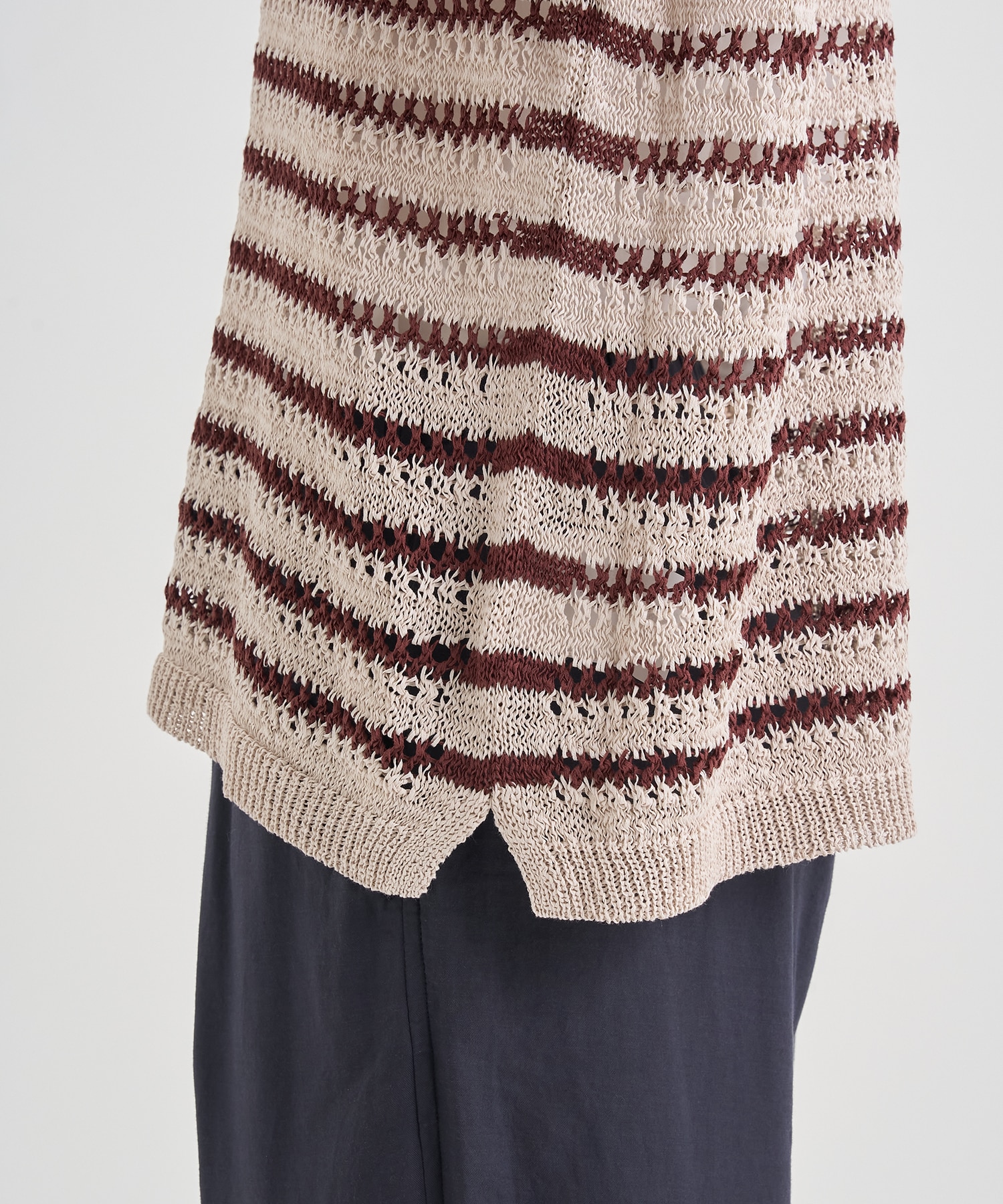 BORDER MESH KNIT SKIPPER POLO SHIRT YOKE