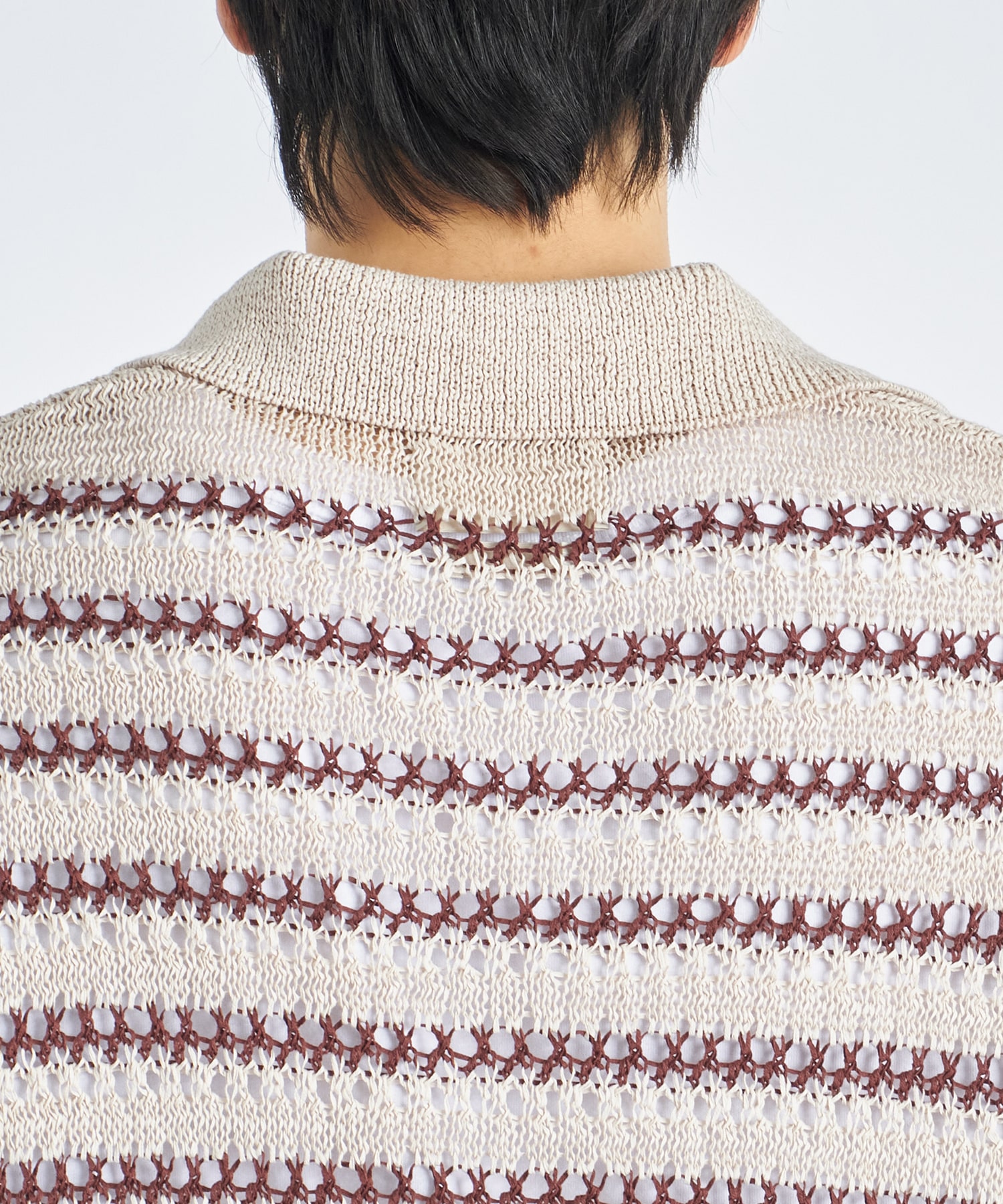 BORDER MESH KNIT SKIPPER POLO SHIRT YOKE