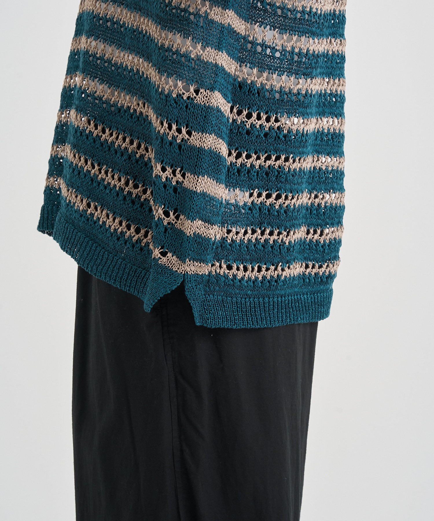 BORDER MESH KNIT SKIPPER POLO SHIRT YOKE