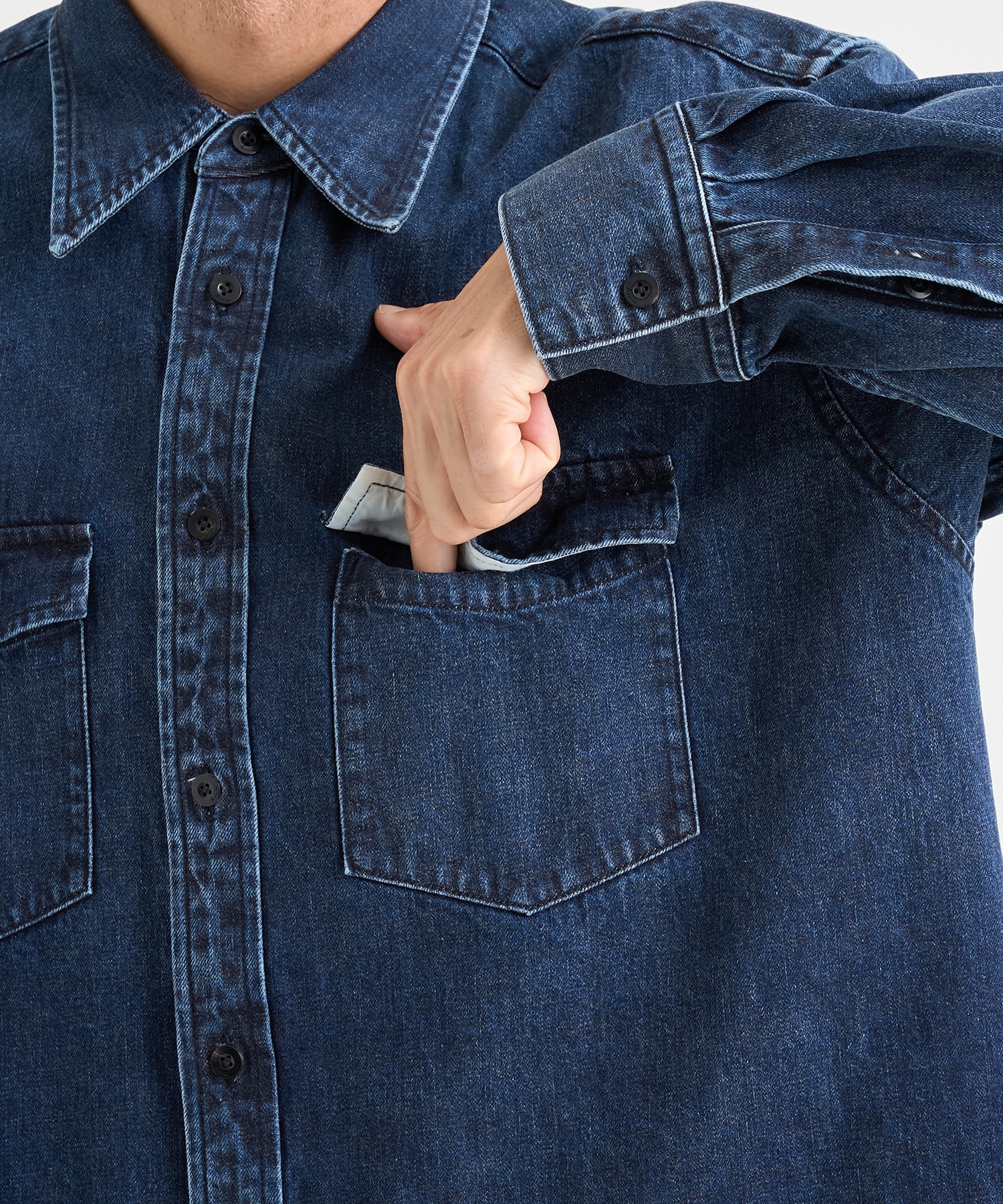 別注DENIM RELAX FIT DOUBLE POCKET SHIRT IRENISA