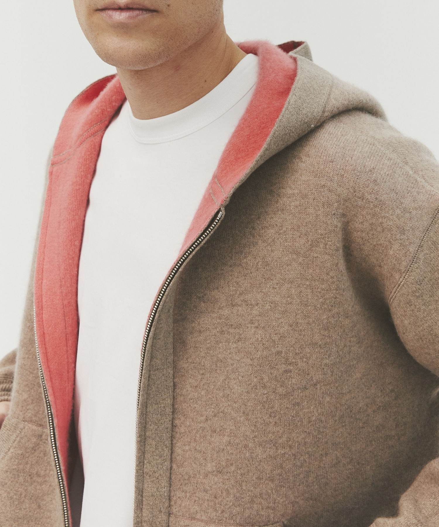 CASHMERE REVERSIBLE ZIP UP HOODIE 