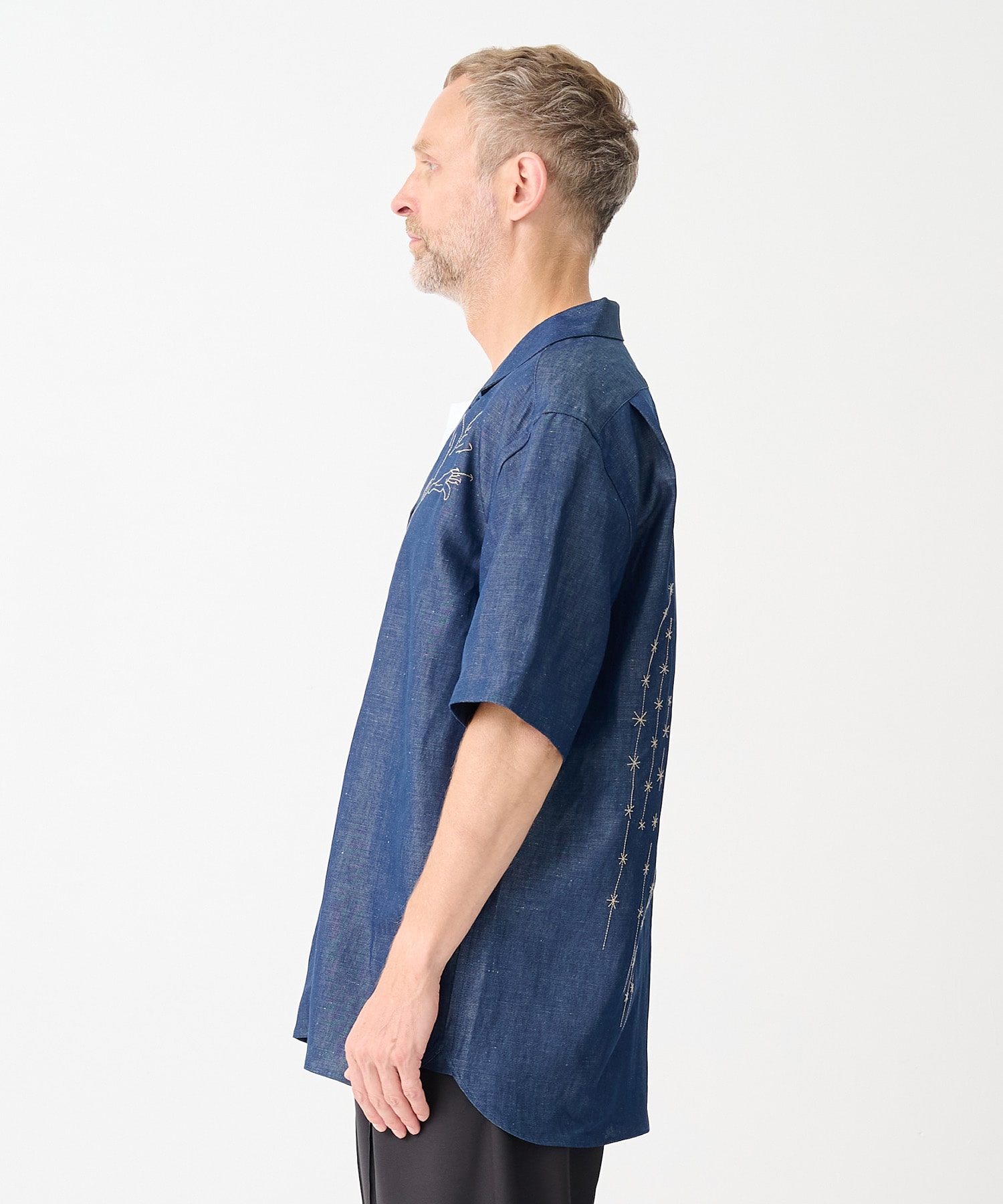 別注THE SS SHIRT INDIGO LINEN EMBROIDERY TANAKA