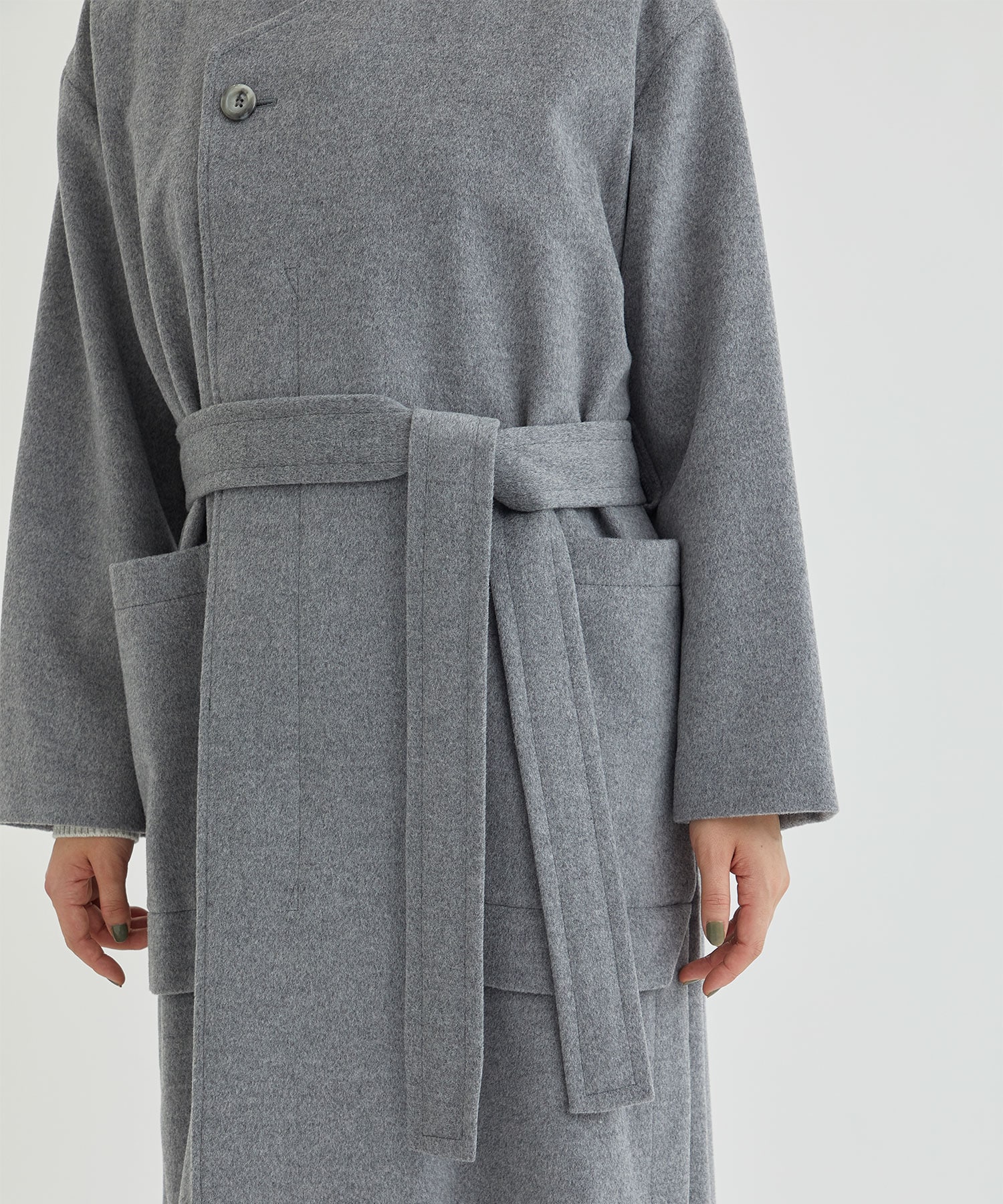 belted no collar wool coat(36 GREY): THE PERMANENT EYE: WOMENS 