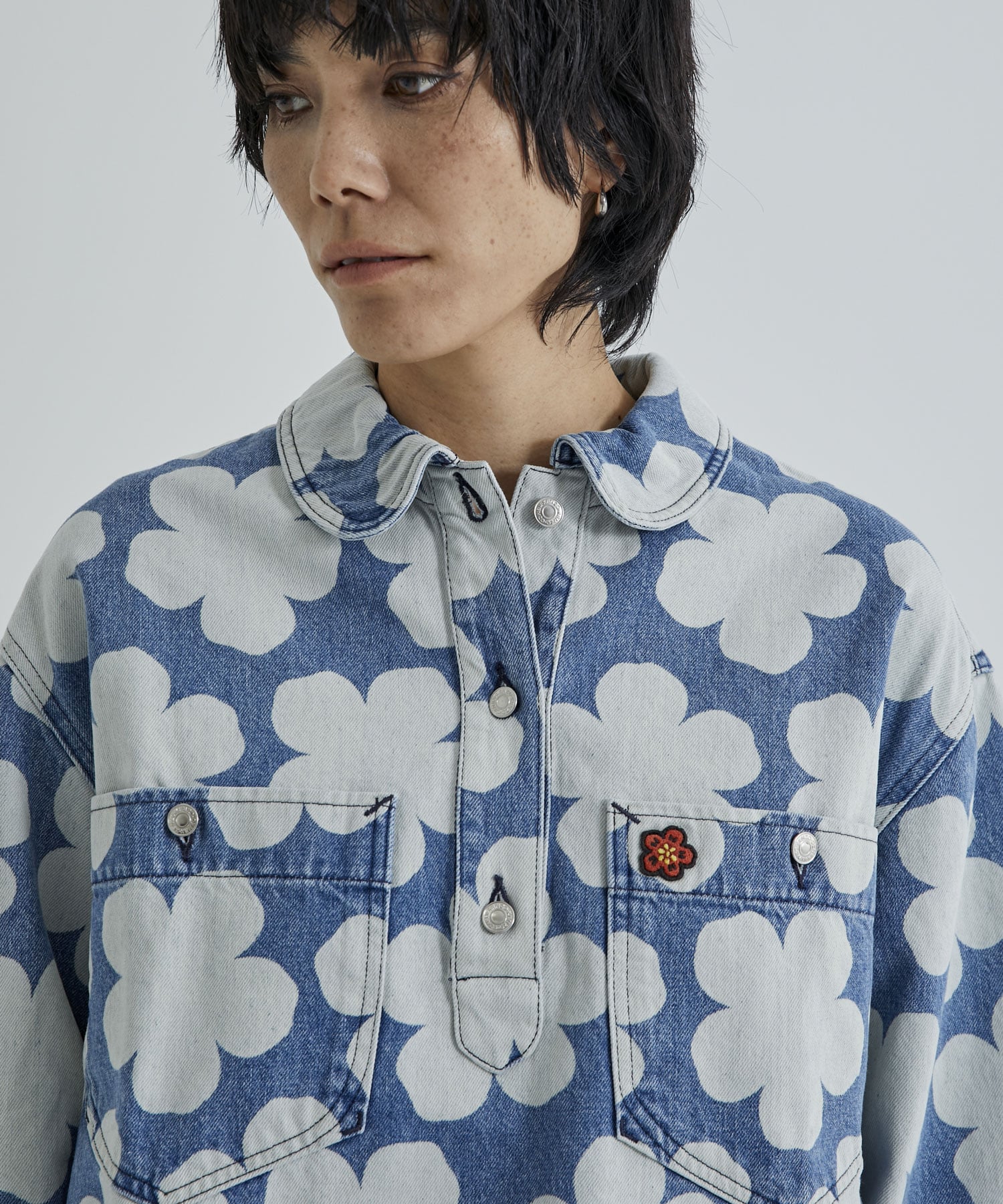 KENZO PRINTED DENIM POLO OVERSHIRT