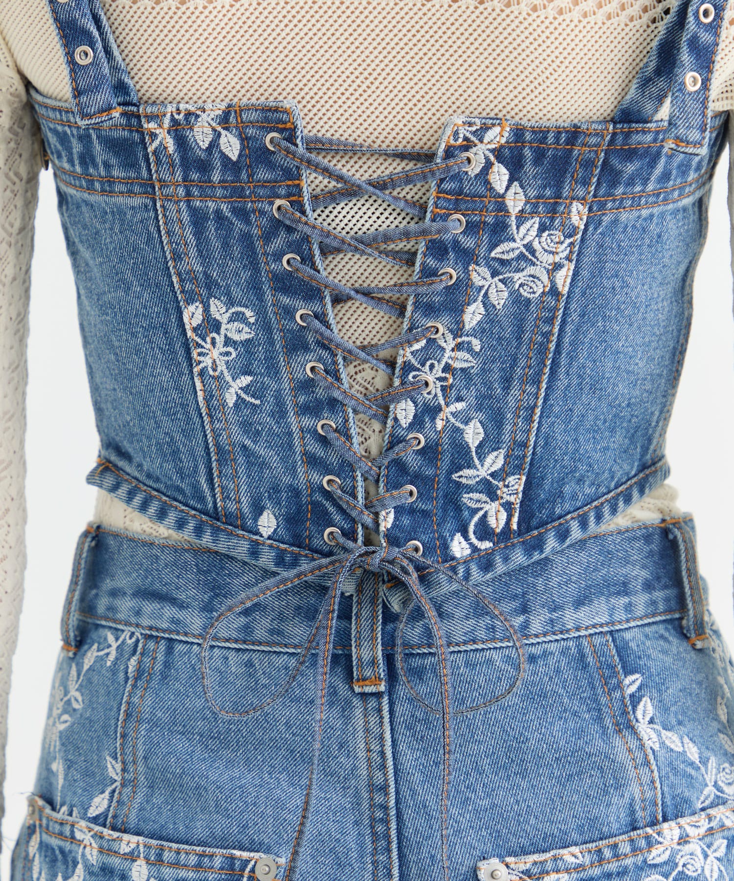 FLOWER EMBROIDERED DENIM BUSTIER FETICO