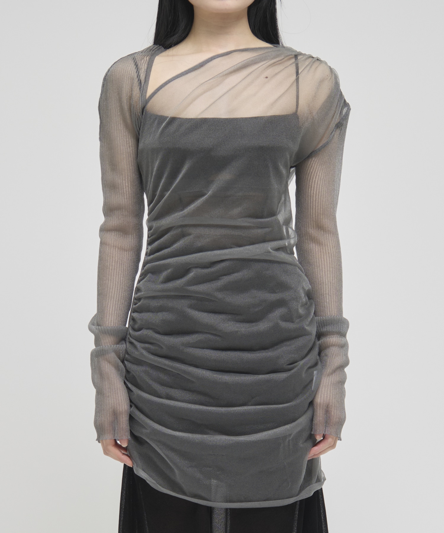 SHEER GATHERED KNIT TOP FETICO