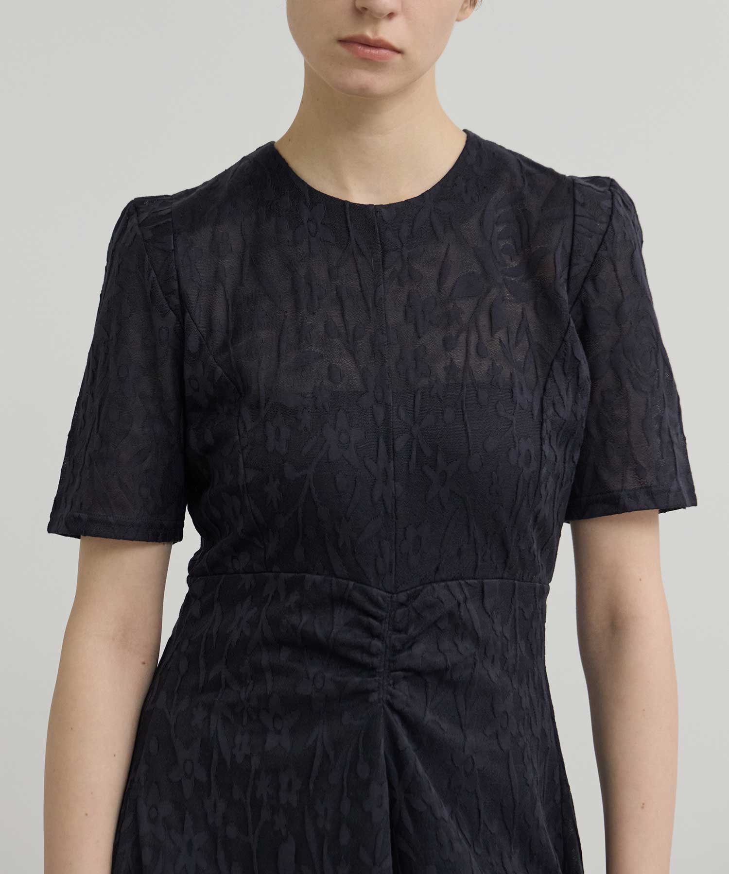 別注 FLOWER JAQUARD SHORT SLEEVE DRESS PHOTOCOPIEU