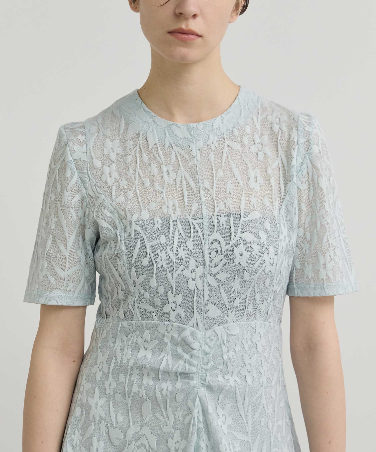 別注 FLOWER JAQUARD SHORT SLEEVE DRESS PHOTOCOPIEU
