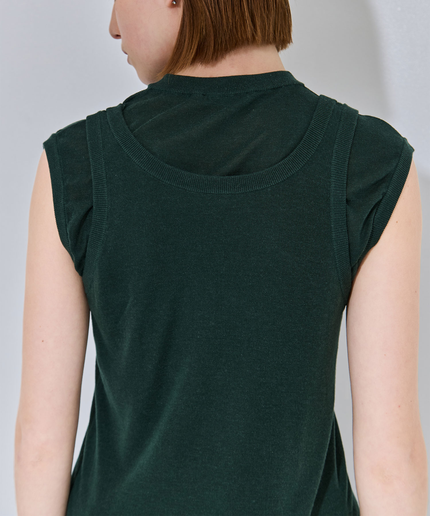 SILK BLENDED CIRCULAR RIB FIT LAYERED TANK TOP ATON