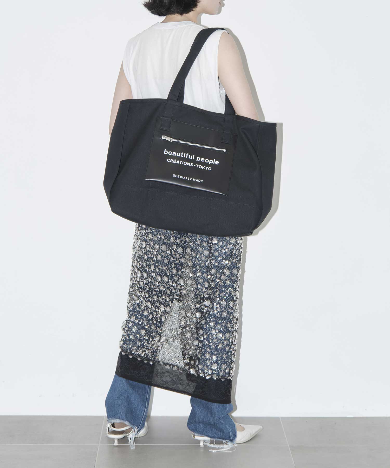別注 Logo Leather Pocket Big Tote Bag beautiful people