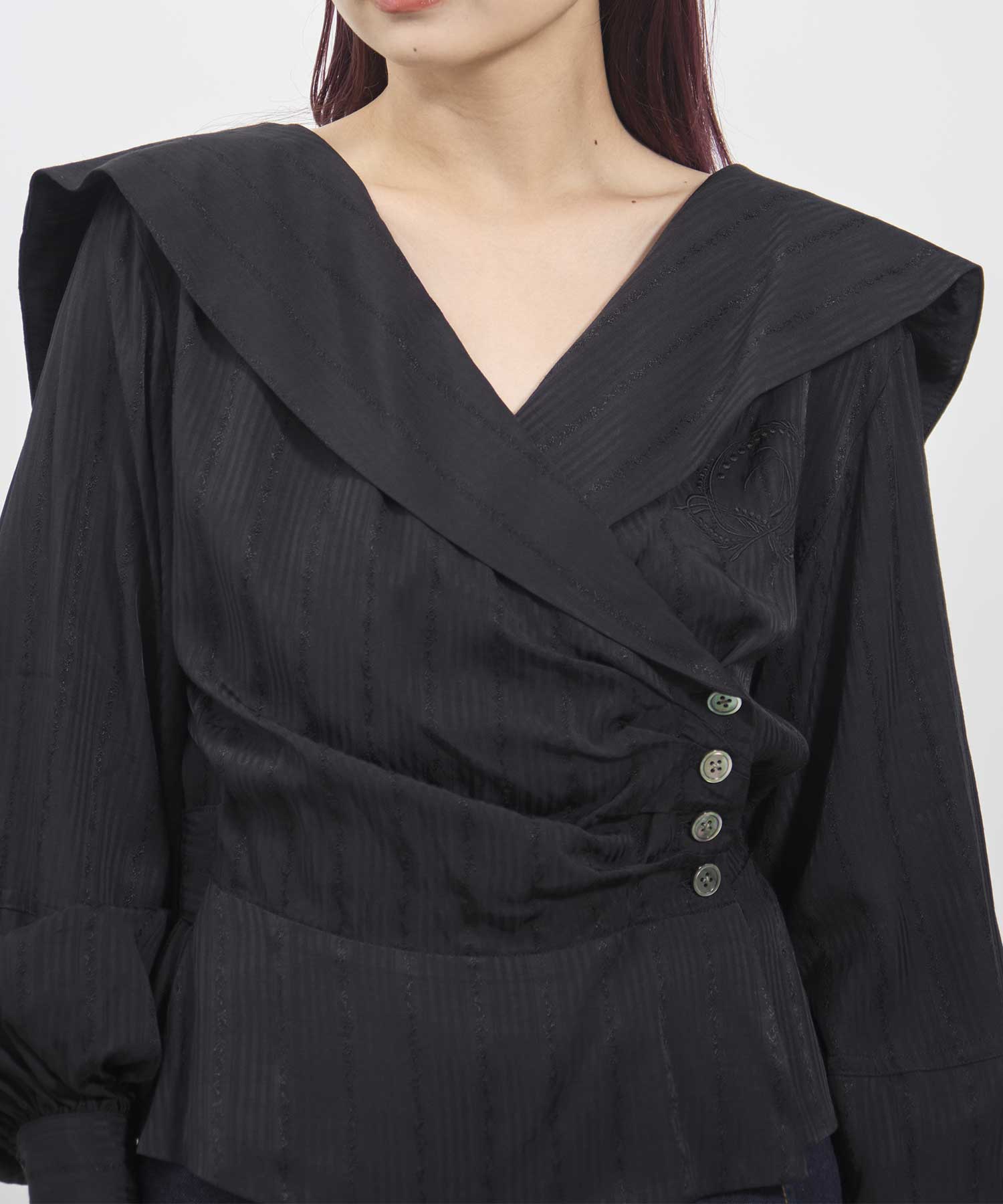 Rose jaquard stripe sailor collar blouse FETICO