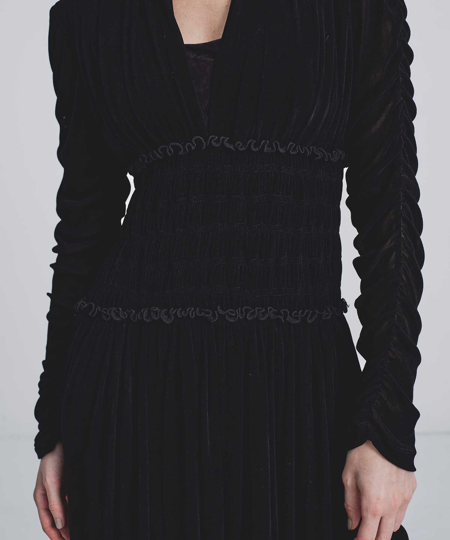 Velvet tulle shirring dress FETICO