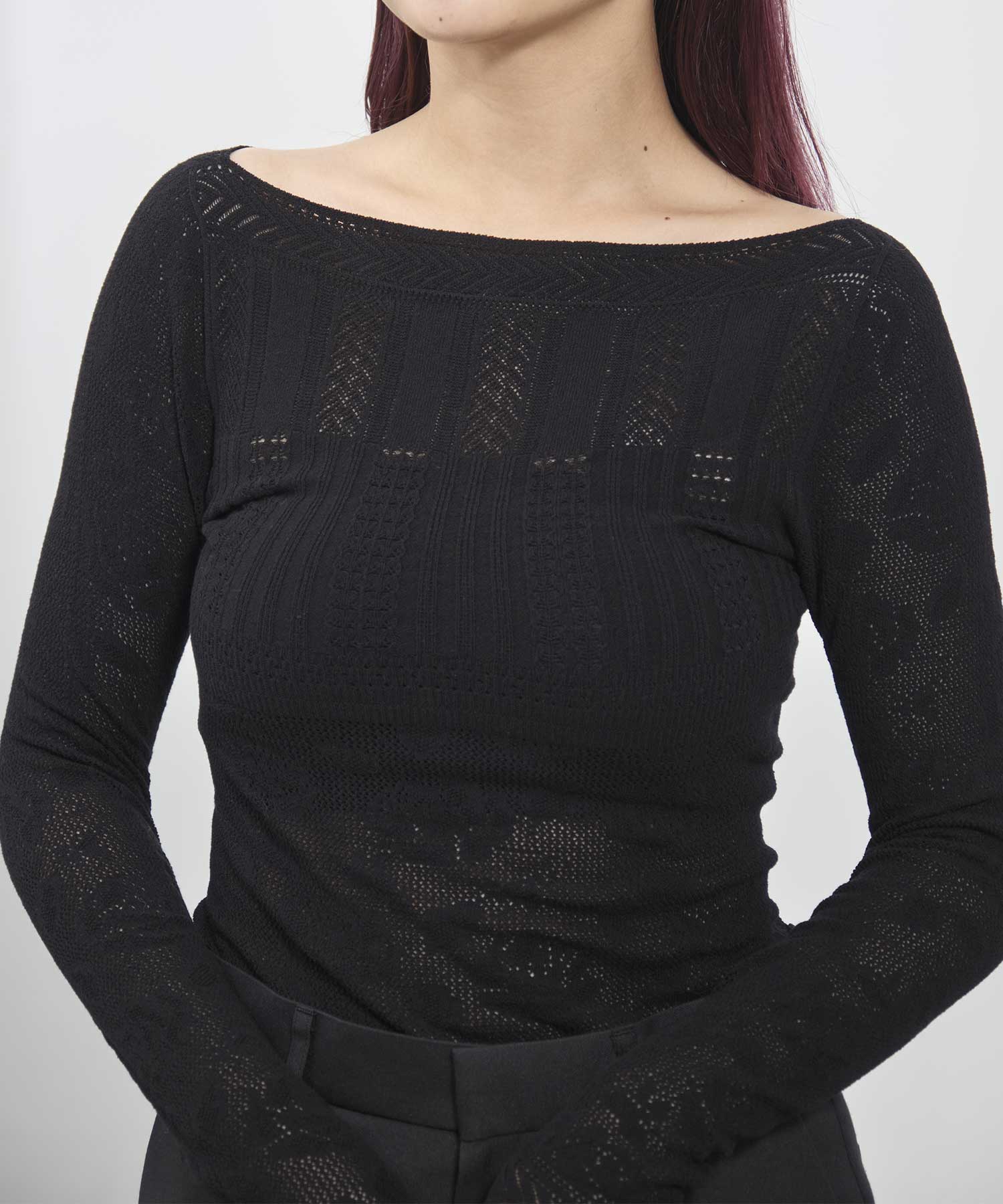 Rose pattern lace-knit bodysuit FETICO