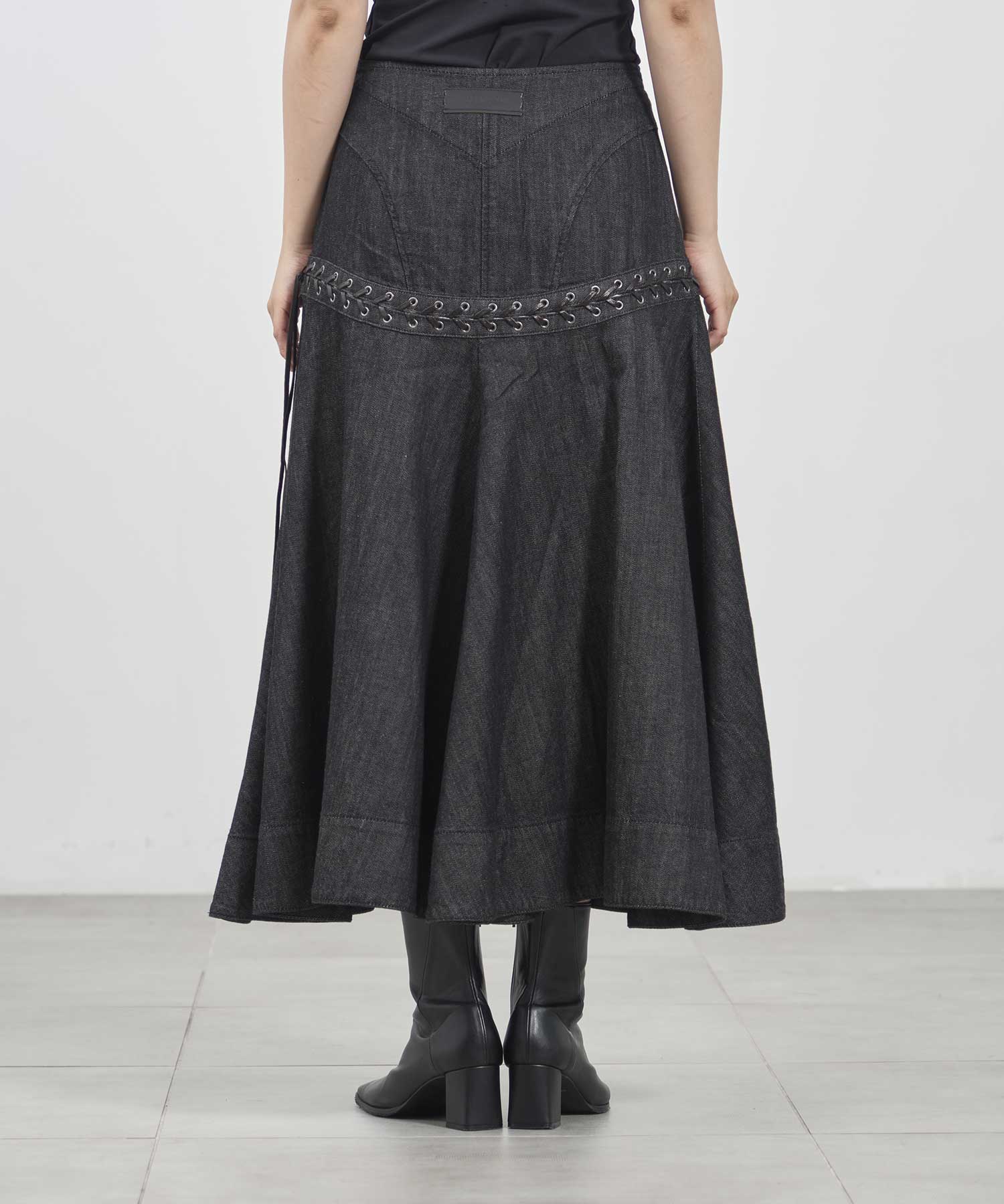 Lace up denim flare skirt FETICO
