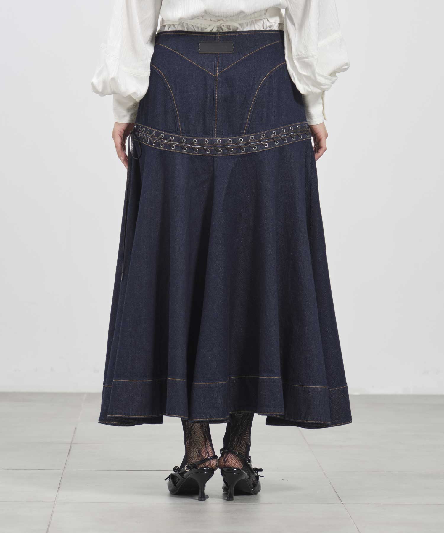 Lace up denim flare skirt FETICO