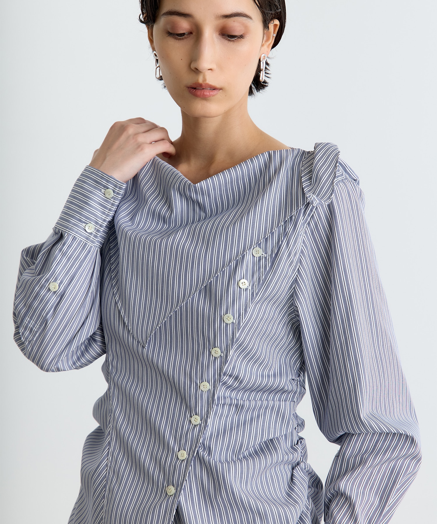 COTTON STRIPE SCARF COLLAR BLOUSE FETICO