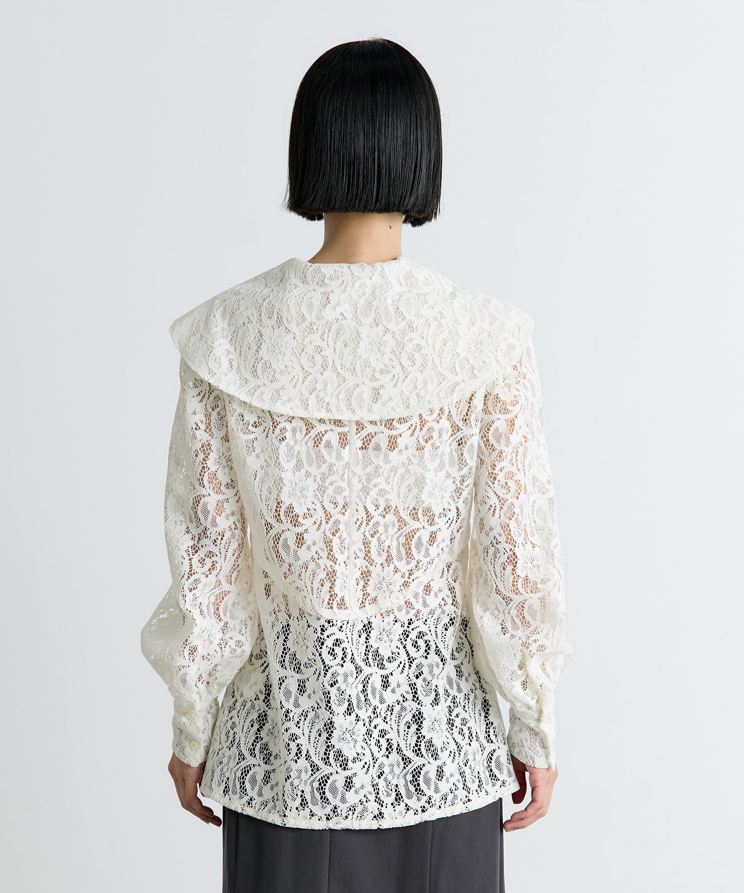 FLOCKED LACE SAILOR COLLAR BLOUSE FETICO