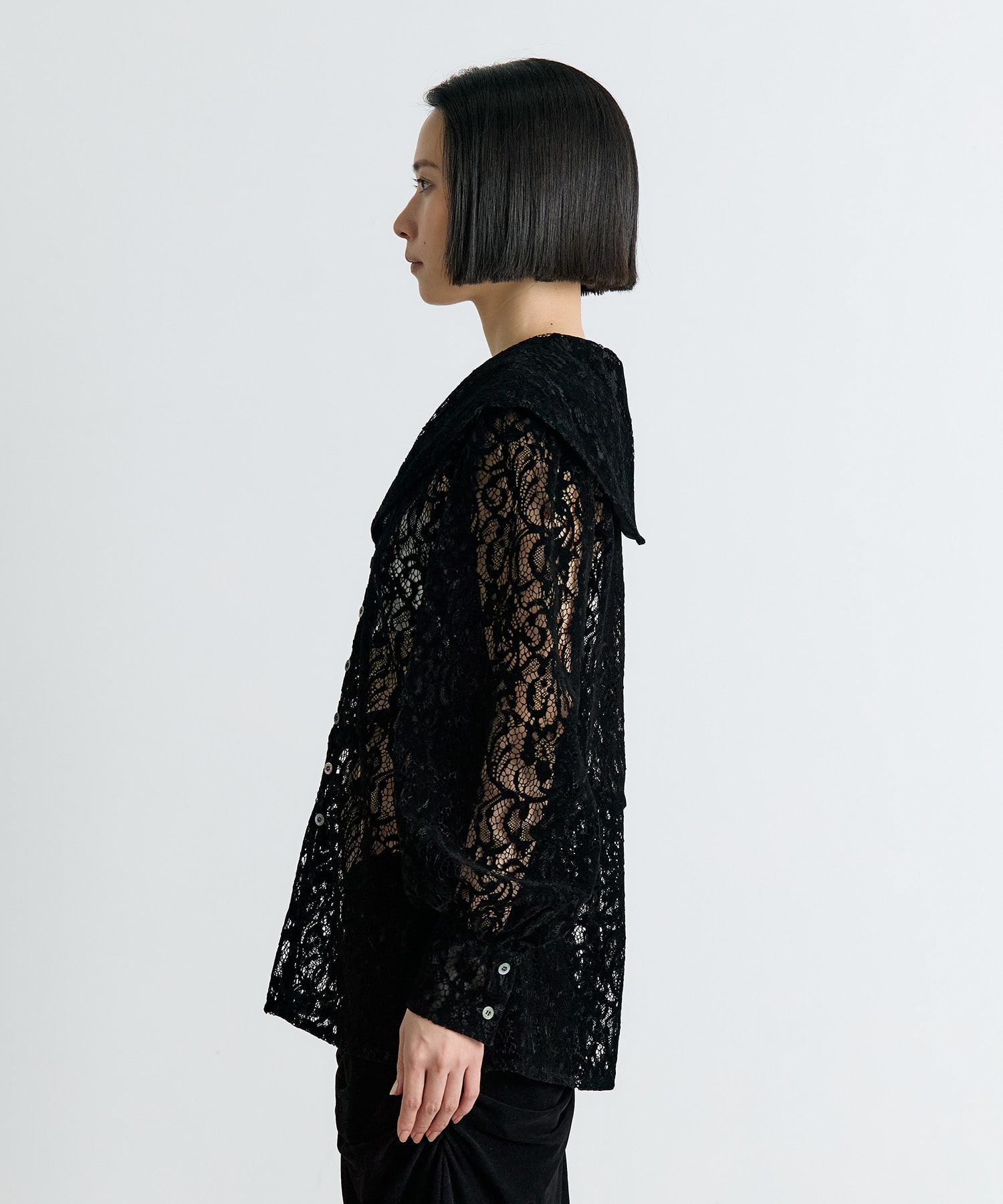 FLOCKED LACE SAILOR COLLAR BLOUSE FETICO