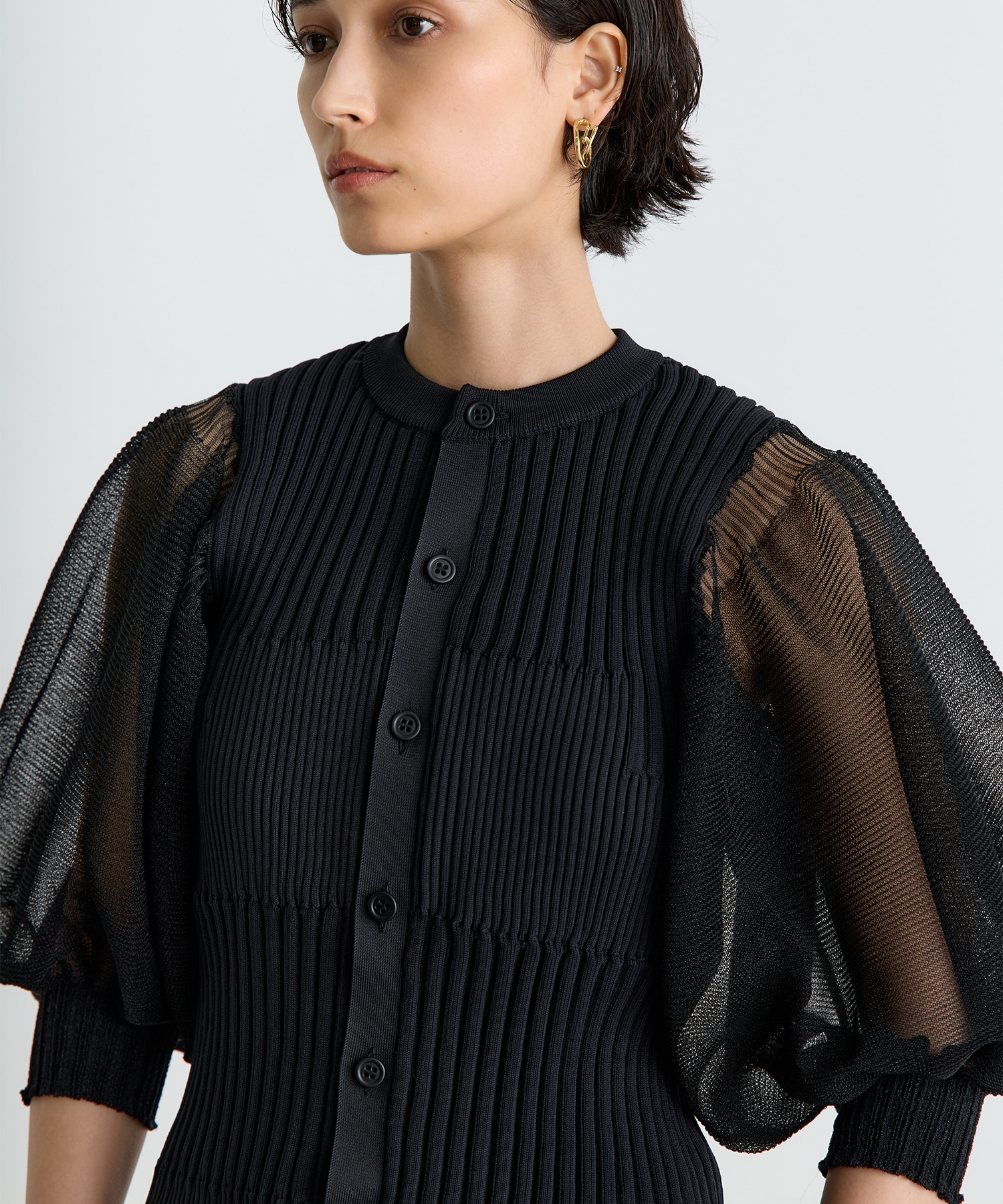 FLUTED LUCENT PUFF SLEEVE CARDIGAN CFCL