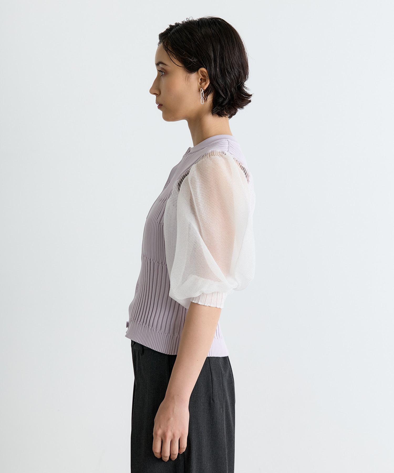 FLUTED LUCENT PUFF SLEEVE CARDIGAN CFCL