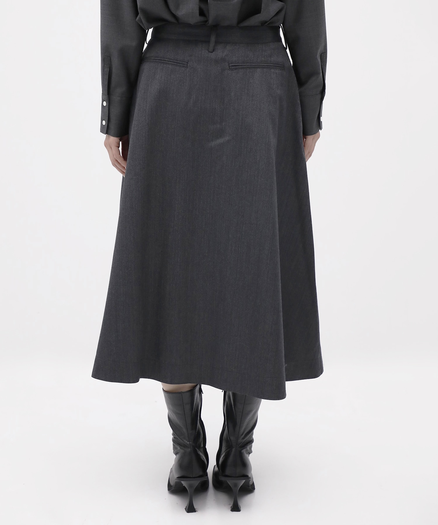DRESS FLARE SK HERRINGBONE MADISONBLUE