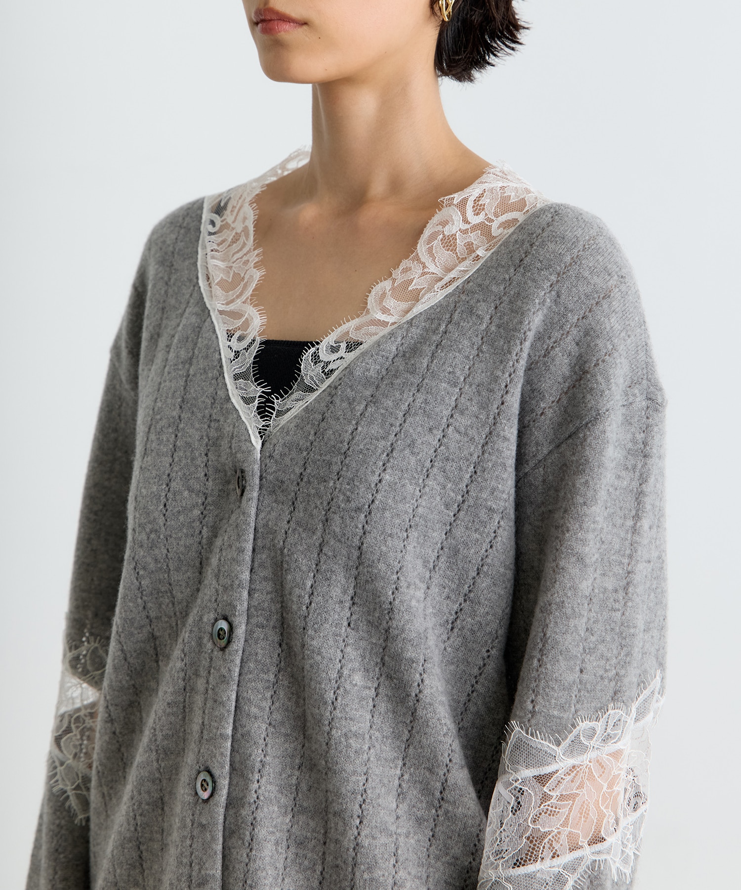 OVERSIZED HAIRY LACE PANELED KNIT CARDIGAN FETICO