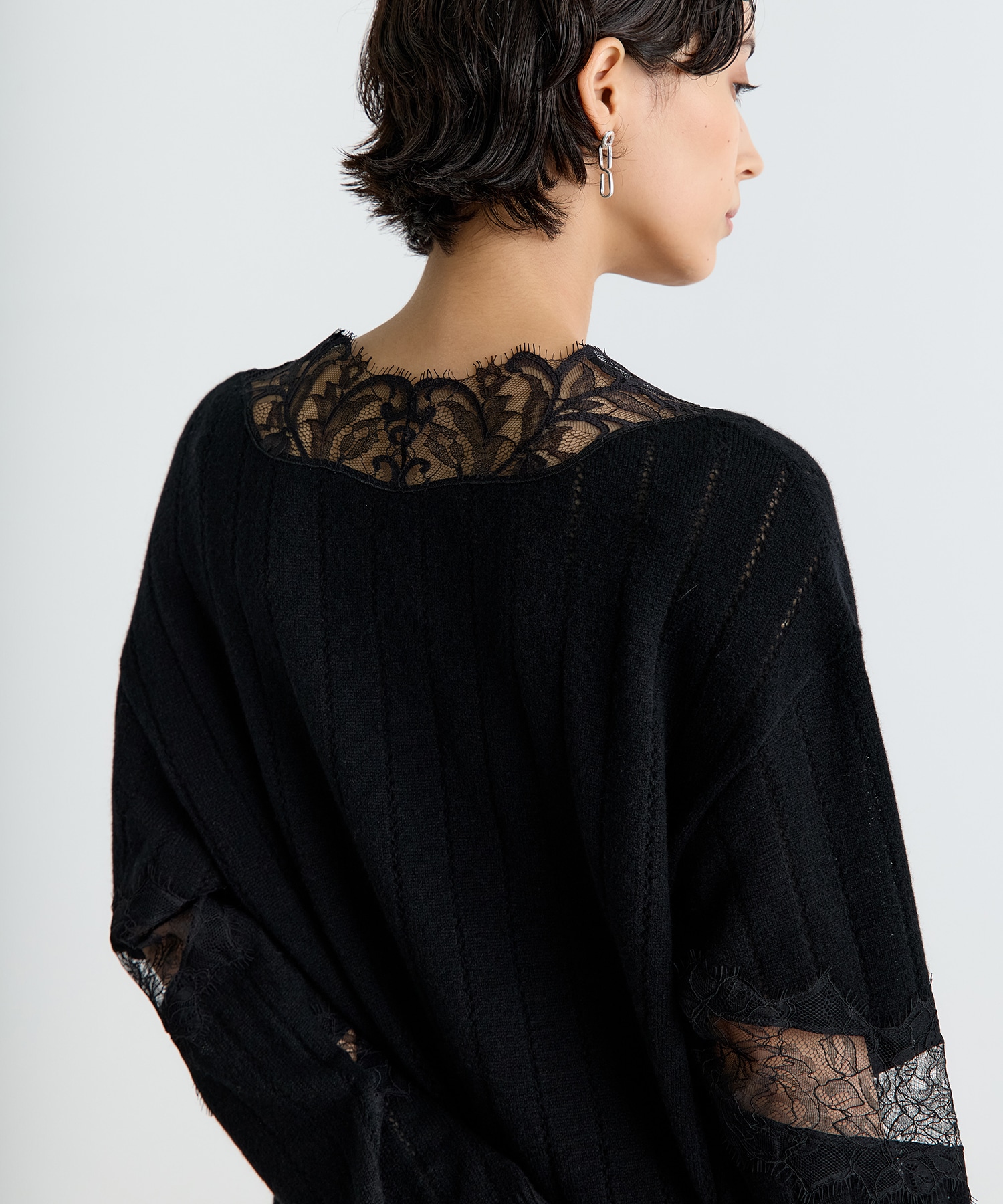 OVERSIZED HAIRY LACE PANELED KNIT CARDIGAN FETICO