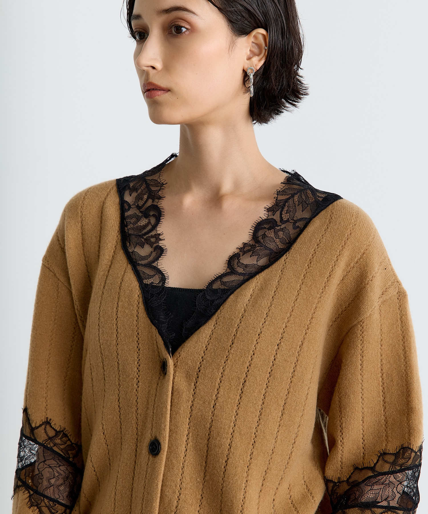 OVERSIZED HAIRY LACE PANELED KNIT CARDIGAN FETICO